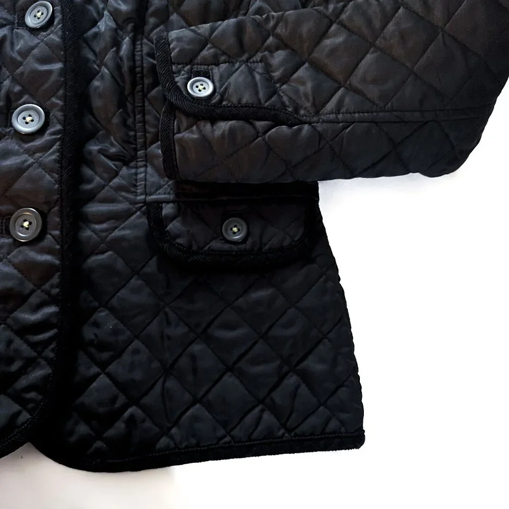 Boden Black Diamond Quilted Jacket with Corduroy Trim Size 6